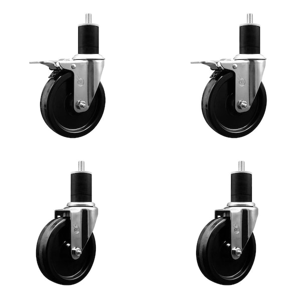 5'' Phenolic Swivel 1-3/4'' Expand Stem Caster Set 2 Total Lock Brakes, 4PK